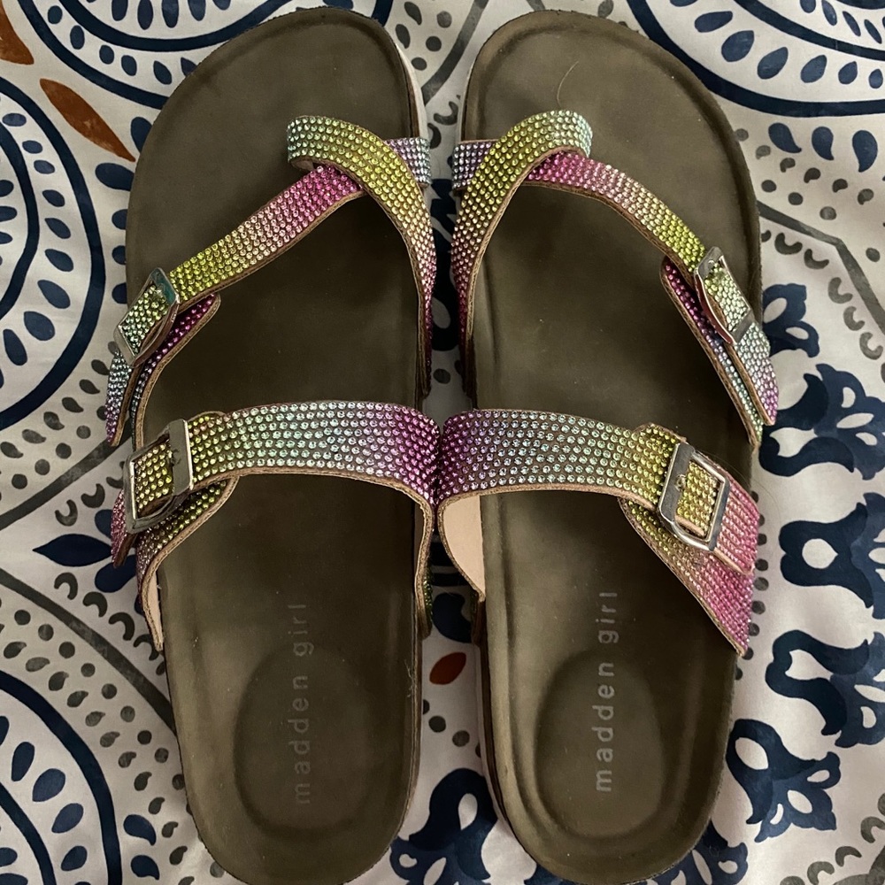 Rainbow rhinestone sandals!